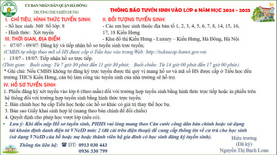 THÔNG BÁO TUYỂN SINH NĂM HỌC 2024 - 2025