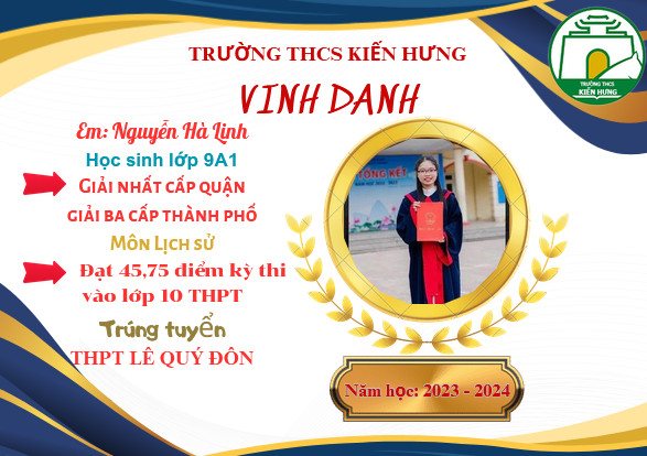 VINH DANH HỌC SINH ĐẠT ĐIỂM CAO TRONG KÌ THI VÀO 10 THPT NĂM HỌC 2023 - 2024