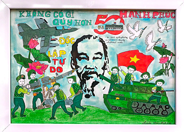 Học sinh trường THCS Kiến Hưng tham gia cuộc thi vẽ tranh chào mừng kỉ niệm 50 năm Ngày giải phóng miền Nam, thống nhất đất nước