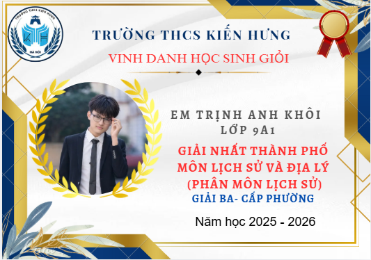 VINH DANH HỌC SINH GIỎI TRƯỜNG THCS KIẾN HƯNG ĐẠT GIẢI CẤP THÀNH PHỐ – NĂM HỌC 2025–2026